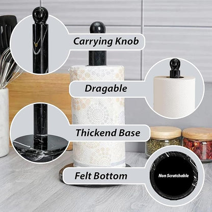 Handmade Black and Gold Marble Paper Towel Holder – Luxury Countertop Stand for Kitchen, Dining, or Bathroom – Natural Stone Decor with Golden Veining – Elegant Housewarming Gift