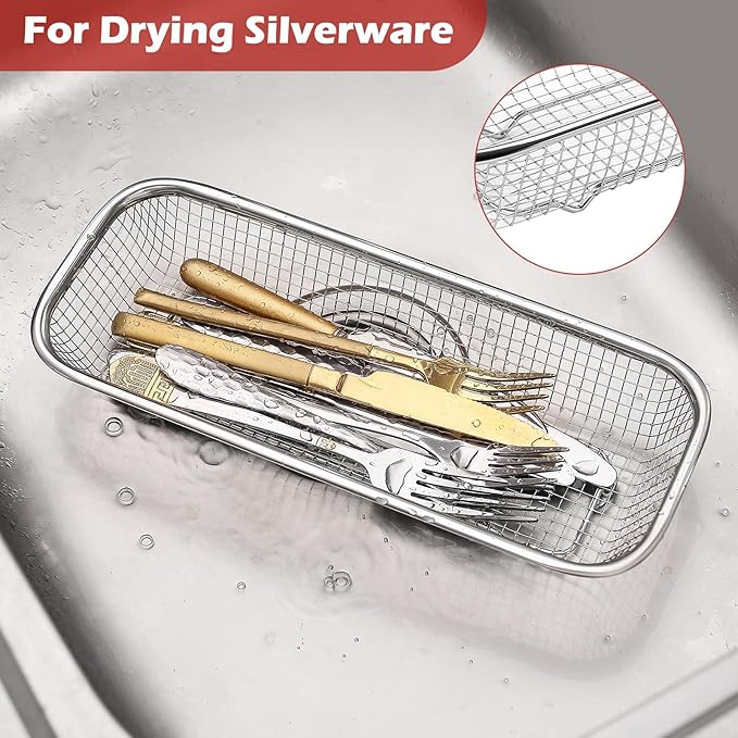 2Pack Stainless Steel Tumbler Cup Lid Organizer Inside Cabinet, Mason Jar Lid Holder, Rectangular Basket for Storage of Silverware, Chopsticks, straws and Utensils - Image 5