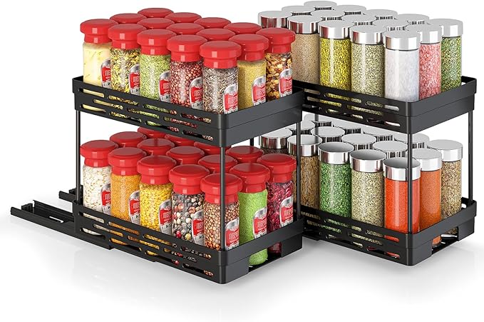 Pull Out Spice Rack Organizer for Cabinet, 2 Pack Widen Slide Out Spice Racks Organizer, Spice Cabinet Organizers, Cabinet Size Need:12'' Highx11'' Deepx6.75'' Wide,Hold 15 Spice Jar Each Tier-2Tier - Image 9