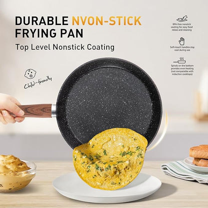 DishDelight 17 Piece Pots and Pans Set Non Stick, Nonstick Induction Granite Kitchen Cookware Set, Non Toxic Cookware Set with Frying Pans and Saucepan, Cooking Sets Pots and Pans, Black - Image 3