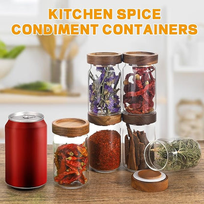 6oz Small Glass Jars with Wood Lid Spice Jar Round Food Storage Canister Clear Glass Containers Jar for Ground Seasoning Pantry Sugar Tea Coffee Bean Spice Herb Cookies(6 * 200ml(6.76oz)) - Image 3