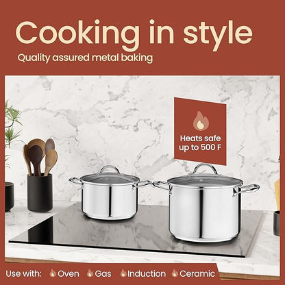 Stainless Steel Stockpot with Tempered Glass Lid 8 Quart, Durable 18/0 Stainless Steel, Impact-Bonded Base for Even Heating, Riveted Handles, Oven & All Stove Compatible, Safe Up To 500°F (260°C) - Image 3