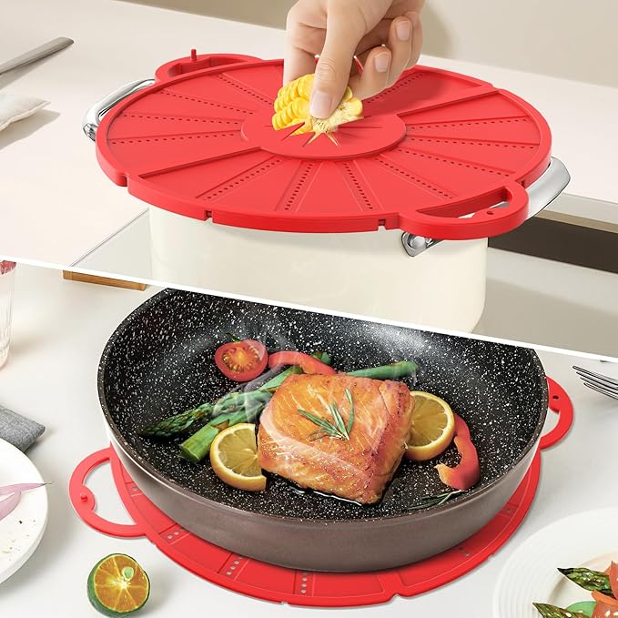 Silicone Splatter Screen for Frying Pan, Foldable Splash Guard, Multi-Use Grease Splatter Guard,Heat-Resistant Trivet Mat, 12" Non-Stick Oil Splatter Guard, Dishwasher Safe, BPA Free-red - Image 8