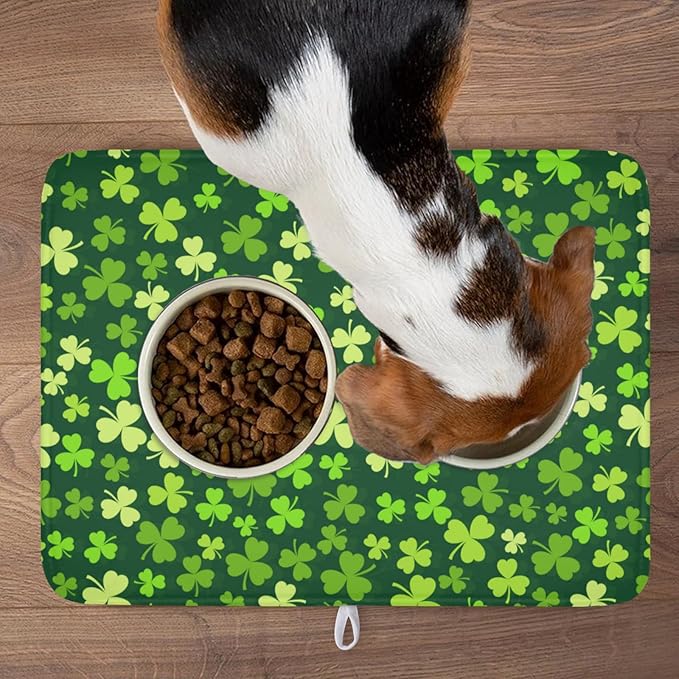 St. Patrick's Day Dish Drying Mat for Kitchen Counter,Irish Green Shamrocks Clover Leaves Drying Mat 18 x 24 Inch with Absorbent Reversible Microfiber Dish Drying Pad for Coffee Bar - Image 9