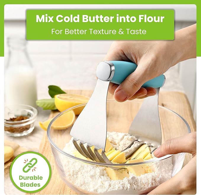 Spring Chef XL Stainless Steel Pastry Cutter Tool for Baking - Heavy Duty Dough Blender - Butter & Dough Cutter Tool with Sharp Blades - Pastry Blender for Easy Mixing - Dishwasher Safe - Aqua Sky - Image 6