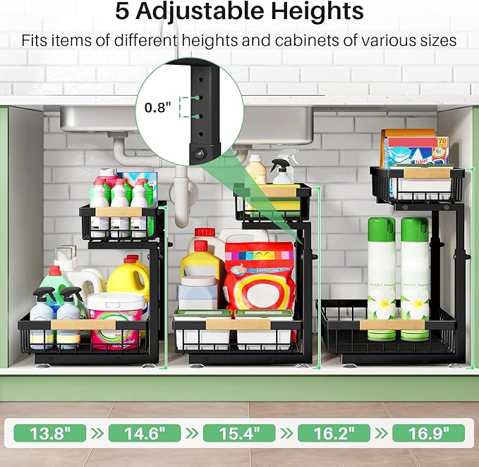 Kitstorack Under Sink Organizer, 2 Tier Under the Sink Storage, Slide out Pull out Cabinet Organizer Shelf, Metal Sliding Drawer for Kitchen Bathroom Pantry Closet Organization Rack, Black, 1 Pack - Image 7