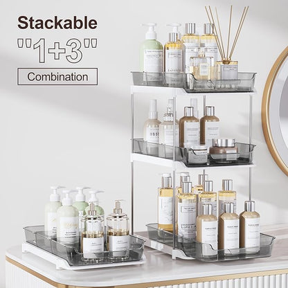 Delamu 2-Tier Multi-Purpose Bathroom Under Sink Organizers and Storage, Stackable Kitchen Pantry Organization, Pull Out Medicine Cabinet Organizer with Movable Dividers, Grey, 2 Pack - Image 3