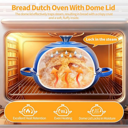 Mini Double Dutch Oven For Sourdough Bread Baking, 6QT Enameled Cast Iron Dutch Oven Pot With Lid, Non Stick Dual Round Bread Loaf Pan, 500°F Oven Safe, Sourdough Baking Pan For Homemade Baking