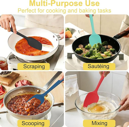 4 Pcs Silicone Spoon Spatula Set, 11.4 In, Food Grade Rubber Spatulas for Cooking, Baking, Mixing, 600°F Heat Resistant, Nonstick and Flexible Kitchen Utensils, Seamless Spoonula (Multicolor)