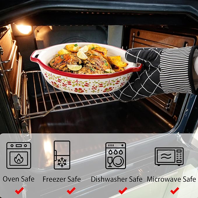 Peohud 3 Pack Ceramic Baking Dishes, 50 Oz Large Casserole Dish for Oven, Oval Au Gratin Pans, Porcelain Bakeware Set Lasagna Pans for Cooking, Cake Dinner, Kitchen, 10 x 7.9 x 2.6 Inches - Image 6