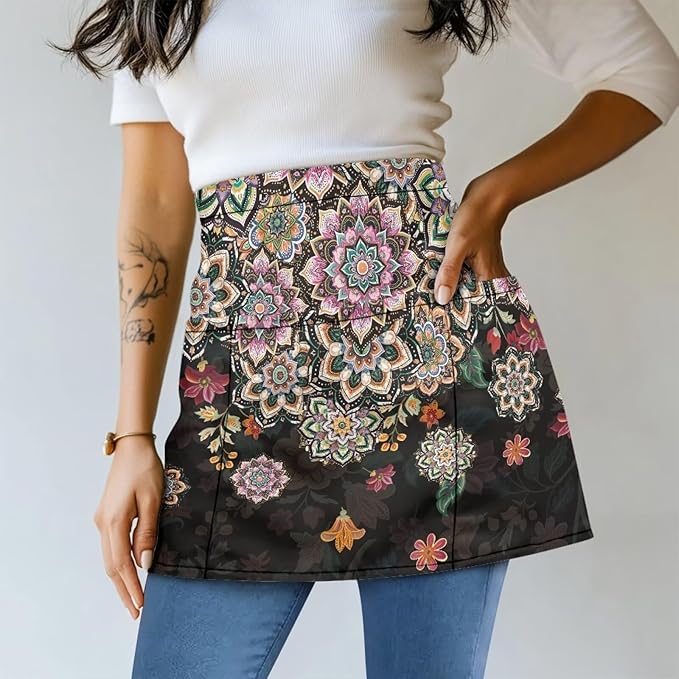 Server Apron with 3 Pockets, Waterproof Oil Waitress Waiter Half Apron for Restaurant Hotel Kitchen Cafe