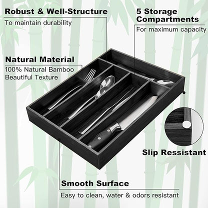 Besilord Bamboo Silverware Holder - Drawer Organizer with 5 Slots (Black) - Image 3