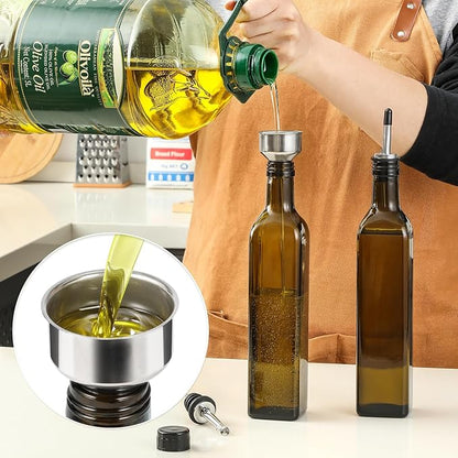 AOZITA 17oz Glass Olive Oil Dispenser - Oil and Vinegar Cruet Bottle with Stainless Steel Pourers - Funnel For Easy Refill - Olive Carafe Decanter for Kitchen - Image 4