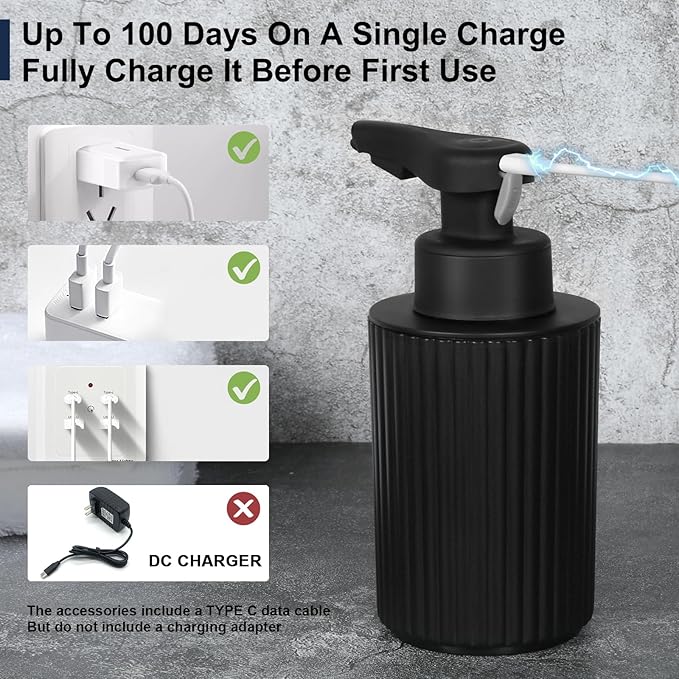 Automatic Soap Dispenser Foaming Touchless: 9oz Black Plastic - Rechargeable Electric Smart Auto Foam Soap Dispenser - Hand Dish Bathroom Kitchen - Image 6