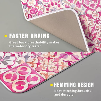 Pink Mexican Tiles Dish Drying Mat Absorbent Microfiber Dish Drying Pad for Kitchen Multi-use Large - Image 3