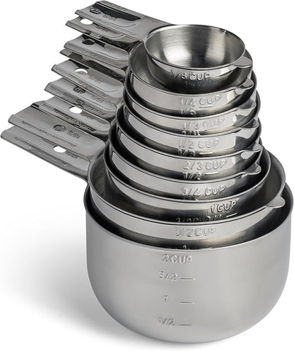 Hudson Essentials Stainless Steel Measuring Cups Set - (9 Piece Set) - Stackable Set with Spout - Includes 2 Cup and 1.5 Cup by HudsonEssentials