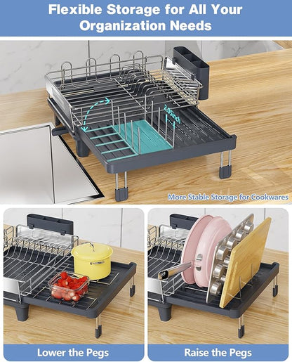 Expandable Dish Drying Rack, Dish Racks for Kitchen Counter, Stainless Steel 304, Flip-Top Retractable Plate, Multi-Directional Adjustable Dish Rack, Space Saving Large Drying Rack Kitchen, Gray - Image 4