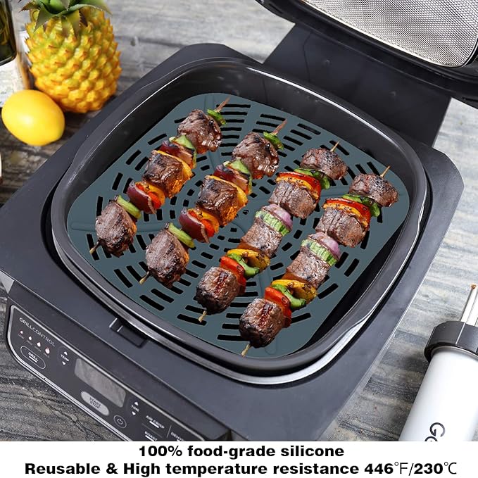 Replacement Stainless Steel Splatter Shield and Reusable Silicone Liner Set for Ninja Foodi AG301, Fine Mesh Splatter Screen Accessories for Ninja Foodi Indoor Grill