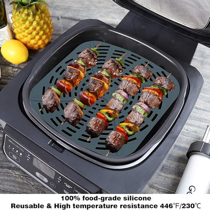 Replacement Stainless Steel Splatter Shield and Reusable Silicone Liner Set for Ninja Foodi AG301, Fine Mesh Splatter Screen Accessories for Ninja Foodi Indoor Grill