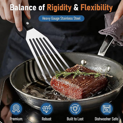 Joyfair Fish Spatula Metal Spatulas (Large & Small), 2 Pcs Stainless Steel Cooking Utensils Barbecue Turner for Flipping Turning, Kitchen Slotted Turners & Outdoor Griddle Accessories (ABS Handle) - Image 3