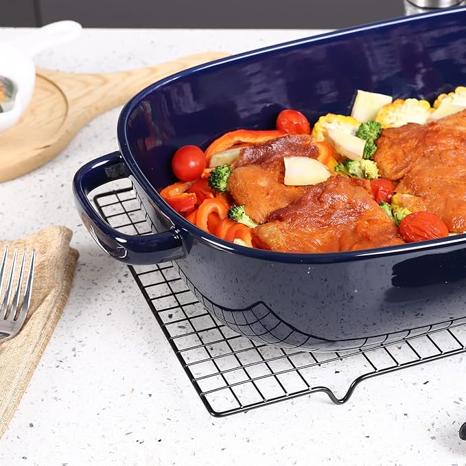 6 Quart Large Rectangular Baking Dish, 16x11 Inches Ceramic Baking Pan Casserole Dish for Cooking,Kitchen and Daily Use, Safe for Oven Microwave Refrigerator Disinfection Cabinet and Dishwasher,Blue - Image 7