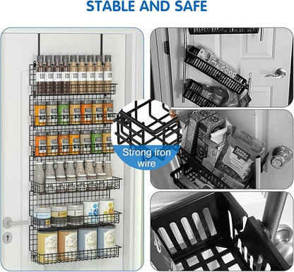 JKsmart 6-Tier Spice Rack Organizer with Door Hook, Wall Mounted & Over the Door Spice Racks for Kitchen Pantry Door Cabinet, Two Size, Large Capacity, Black - Image 4