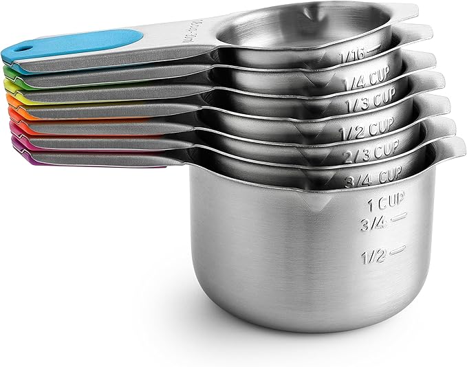 Spring Chef Magnetic Stainless Steel Measuring Cups, Patented, Kitchen Tools with Easy to Read Markings for Measuring Dry or Liquid Ingredients, Set of 7, Neon - Image 8
