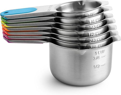 Spring Chef Magnetic Stainless Steel Measuring Cups, Patented, Kitchen Tools with Easy to Read Markings for Measuring Dry or Liquid Ingredients, Set of 7, Neon - Image 8