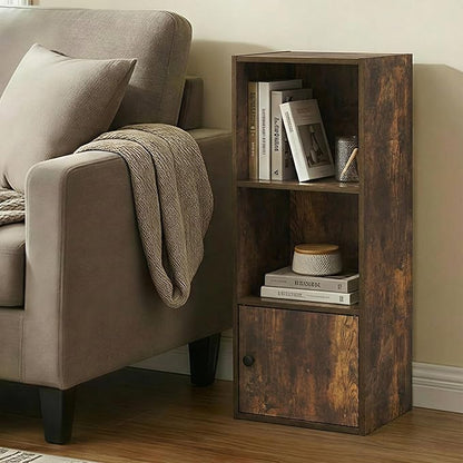 Furinno LUDER Book Shelf, 3-Tier Bookshelf with Open Shelf, Standing Bookcase with 1 Door Cabinet, 9.3 x 12 x 31.5, for Organization and Storage, for Living Room, Bedroom, Home Office, Amber Pine - Image 4