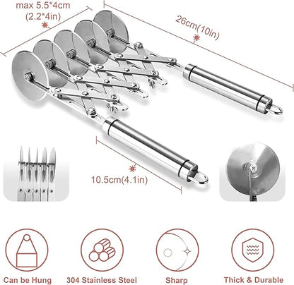 Star Brand Pastry Cutter with Grinder Spaghetti Dough Roller Knife Stainless Steel Pizza Slicer Pasta Wheeling Attice Roller Adjustable Dough Divider with Handle