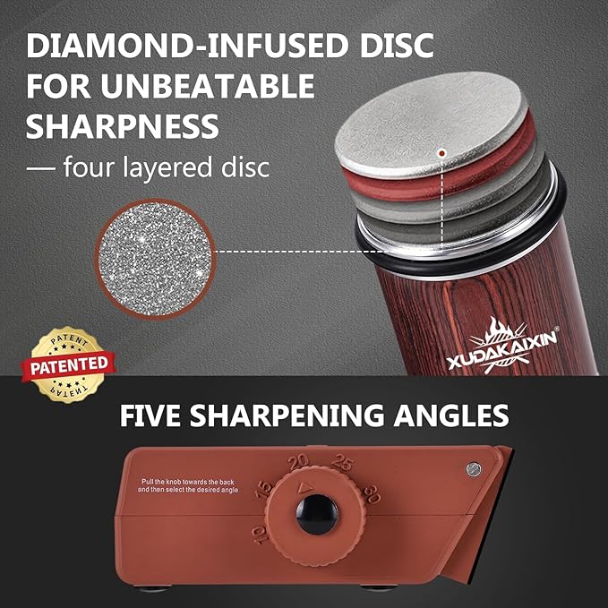 The Innovative Knife Sharpener - Patented Multi-Angle Premium Rolling Knife Sharpener with Extra Replacement Head for Chef's, Fruit, and All Steel Knives (Colorful Wood) - Image 3