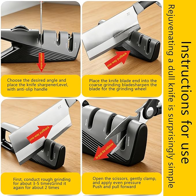 Knife Sharpener, 5 Adjustable Angle, 3 in 1 Professional Chef's Kitchen Knife Accessories, Kitchen Blade & Scissors Sharpening Tool, Versatile Manual Knife Sharpener, Easy to Use, for Kitchen Knife - Image 6