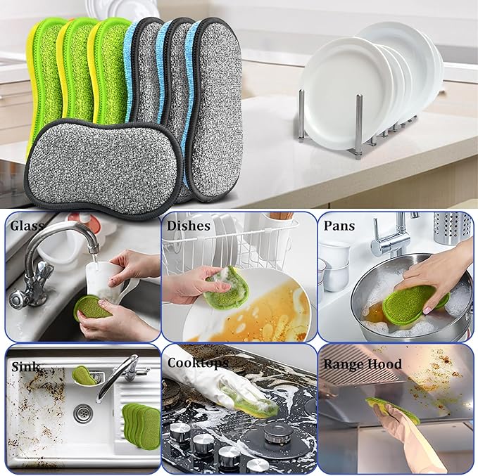 Dish Sponges Kitchen, 12 Pack Multi-Purpose Microfiber Scrub Sponge - Dual-Sided Heavy Duty Non-Scratch Scrubber, Reusable Cleaning Sponge for Dishes, Pots, Pans, Stovetop & Sink - Image 2