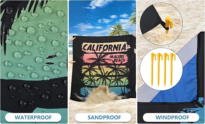 HIHOHO Beach Blanket Waterproof Sandproof Extra Large Beach Mat 79" X 83"/120"x108"for 1-8 Adults Quick Drying Durable Outdoor Picnic Mat for Beach Travel Camping Hiking