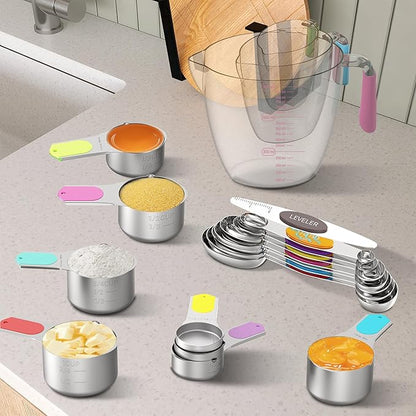 Magnetic Measuring Cups and Spoons Set, 5 Stainless Steel Measuring Cups for Dry and Liquid Ingredients, 7 Magnetic Measuring Spoons, 3 Plastic Measuring Cup with 1 Measuring Conversion Chart - Image 6