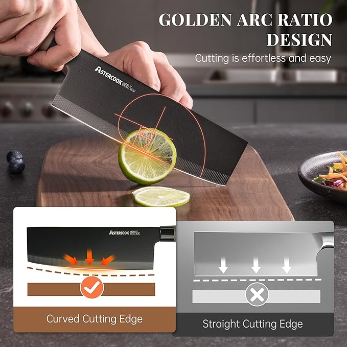 Astercook Knife Set, 6-Piece Kitchen Knife Set with Block, High Carbon Stainless Steel Ultra Sharp Kitchen Knives, Wood Grain Handle, Dishwasher Safe Knife Block Set, Black, Mothers Day Gifts - Image 4