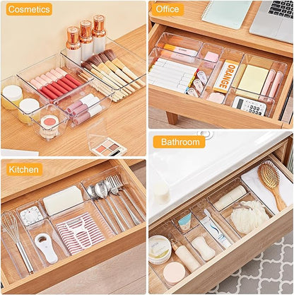 SMARTAKE 22-Piece Drawer Organizer with Non-Slip Silicone Pads, 5-Size Clear Desk Drawer Organizer Trays Storage Tray for Makeup, Jewelries, Utensils in Bedroom Dresser, Office and Kitchen, Clear - Image 6