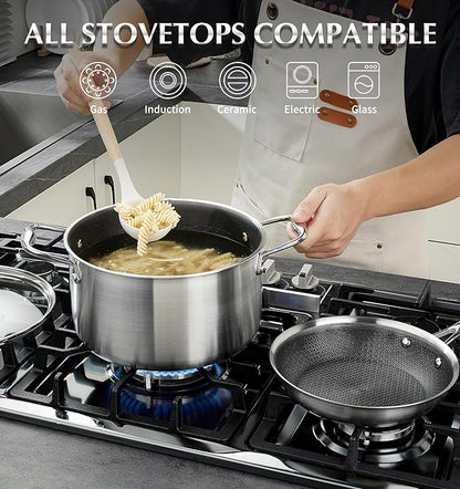 KOCH SYSTEME CS Triply Stainless Steel Pot 6 Quart, Nonstick Hybrid 18/10 Stainless Steel Stock Pot with Lid, Nonstick Cooking Pots with Honeycomb Interior, Compatible with All Cooktops, Oven Safe - Image 4