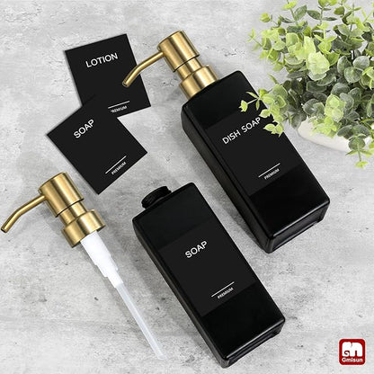 GMISUN Gold Soap Dispenser, Black Soap Dispenser Bathroom with Stainless Steel Pump, Hand and Dish Soap Dispensers Set for Kitchen, 12 fl oz/350ml Glass Liquid Refillable Lotion Dispenser Bottle - Image 7