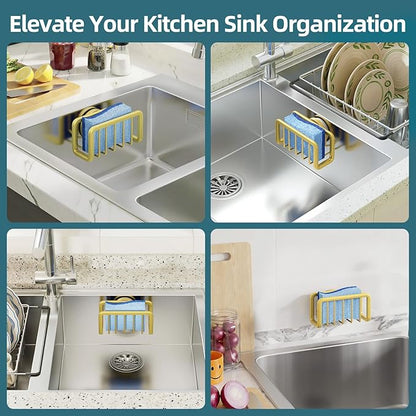 TAILI Sink Caddy with Strong Suction Cup, Sponge Holder for Kitchen Sink Oganizer, Removable Rustproof Aluminum Sponge Holder, Dish Brush for Scraper - Gold - Image 6