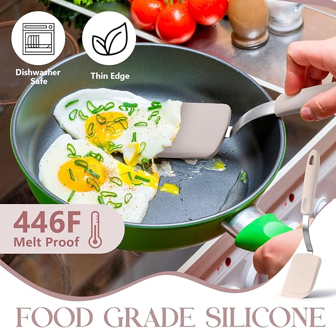 Silicone Cookie Spatula Turner 2 Pack Mini Brownie Spatula Flexible Kitchen Small Silicone Turner for Nonstick Cookware Heat Resistant No Scratch Flipper for Egg Pancake(Khaki) - Image 4