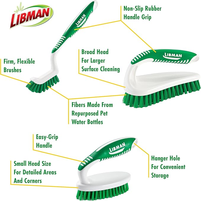 Libman Scrub Brush Kit | Cleaning Brush | Tile & Grout Brush | Small Scrub Brush | Power Scrub Brush | Carpet Brush | Bathroom Scrubber | Boot Scrubber | 3 Different Brushes Included - Image 4