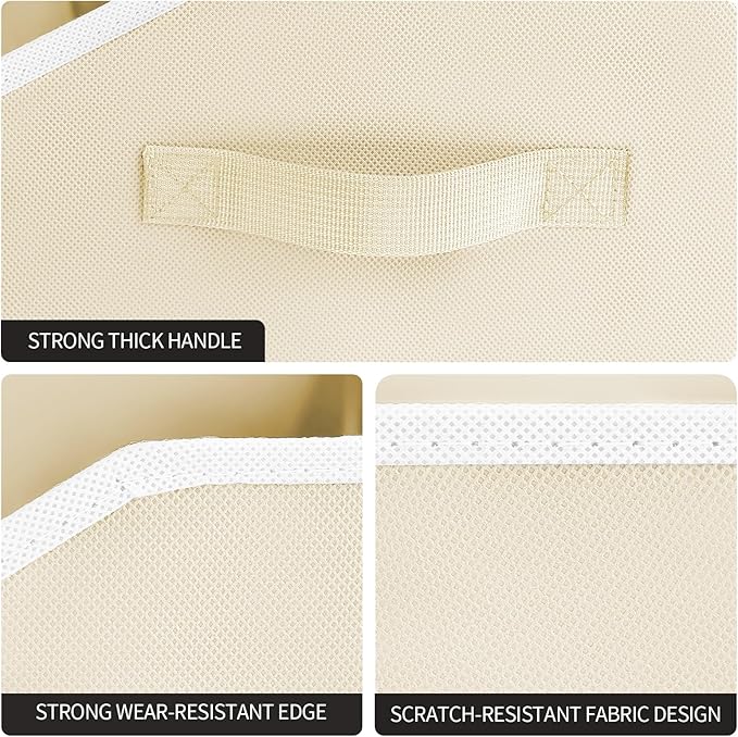 Homsorout Storage Bins for Shelves - Small Trapezoid Closet Shelf Organizer, Fabric Organization Bins with Handles, Storage Baskets for Clothes, Towel, Purse, 6 Pack, Beige - Image 5