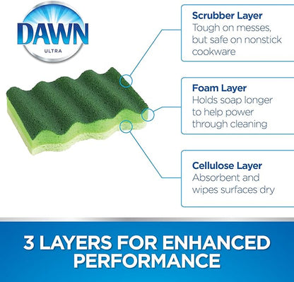 Dawn Power Clean Wedge-Shaped Scrubber Sponges, Pack of 3, Green
