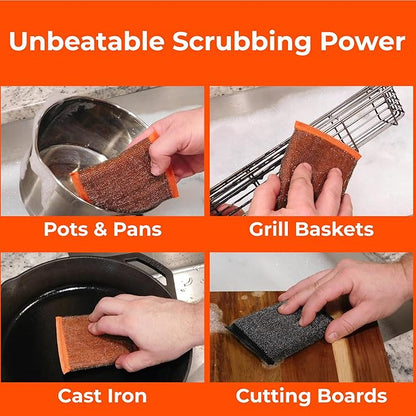 Heavy-Duty Steel Wool Scrubber Sponges 4 Pack – Stainless Steel Cleaning Pads for Dishes, Pots, Pans, Grills & Ovens – Durable Multi-Surface Kitchen Scrubbing Tools for Tough Grease & Burnt Food - Image 3