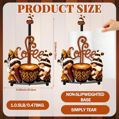 Thyle Coffee Gnomes Bar Decor Paper Towel Holder with Round Base Countertop Cute Rustic Gnome Kitchen Bathroom Decorative Paper Towel Holder Stand for Coffee Lovers Gifts Toilet Home Accessories