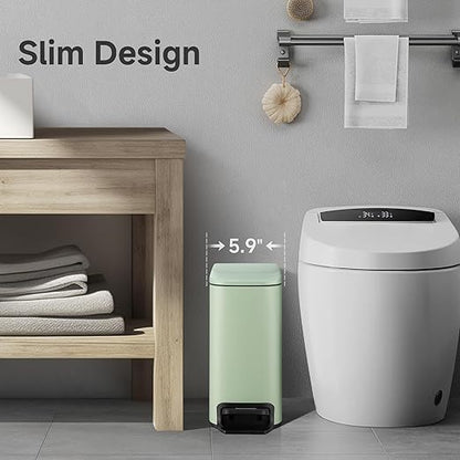 TIPGO Slim Bathroom Trash Can with Lid Soft Close, 6 Liter / 1.6 Gallon Stainless Steel Garbage Can with Removable Inner Bucket, Step Pedal, Small Trash Cans for Bedroom, Office, Kitchen (Green) - Image 2