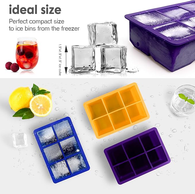 Excnorm Silicone Ice Cube Trays 3 Pack - Large Size Silicone Ice Cube Molds with Leak Proof Removable Lid Square Ice Cube Tray And BPA Free for Cocktail,Whiskey, Stackable Flexible Ice - Image 5