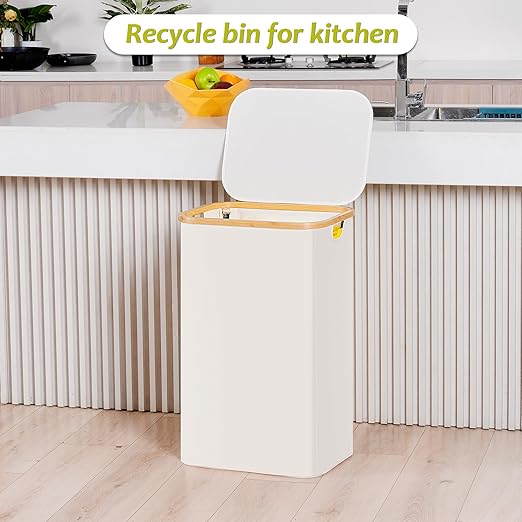 efluky Recycle Bin Holder 100L, 26 Gallon Trash Can with Lid, Garbage Bag Holder for Yellow Bags, Easy Removal, (Inner Bag Not Included) -Beige - Image 7