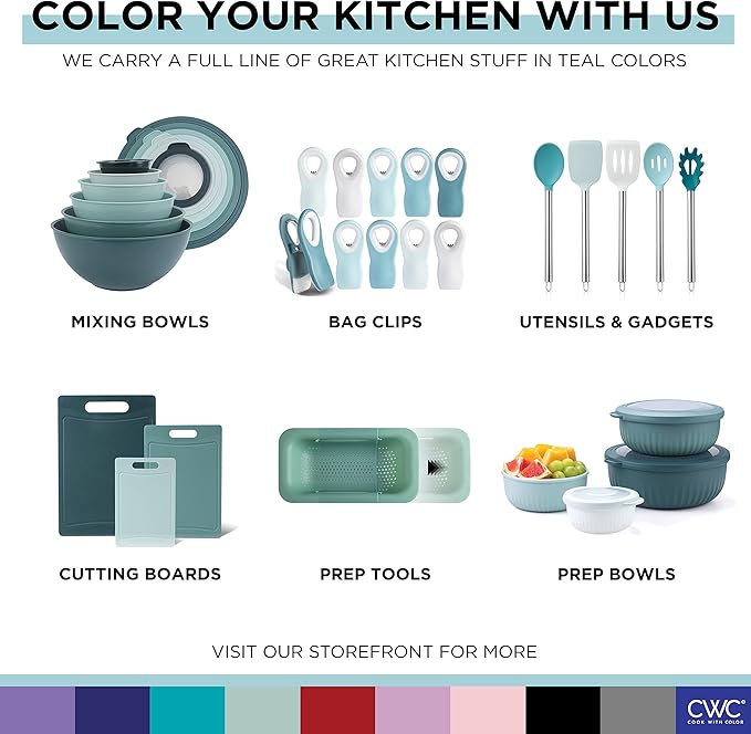 COOK WITH COLOR Prep Bowls with Lids- Wide and Deep Nesting Plastic Small Mixing Bowl Set with Lids, 8 Piece Set - Wide Bowls, Teal - Image 7